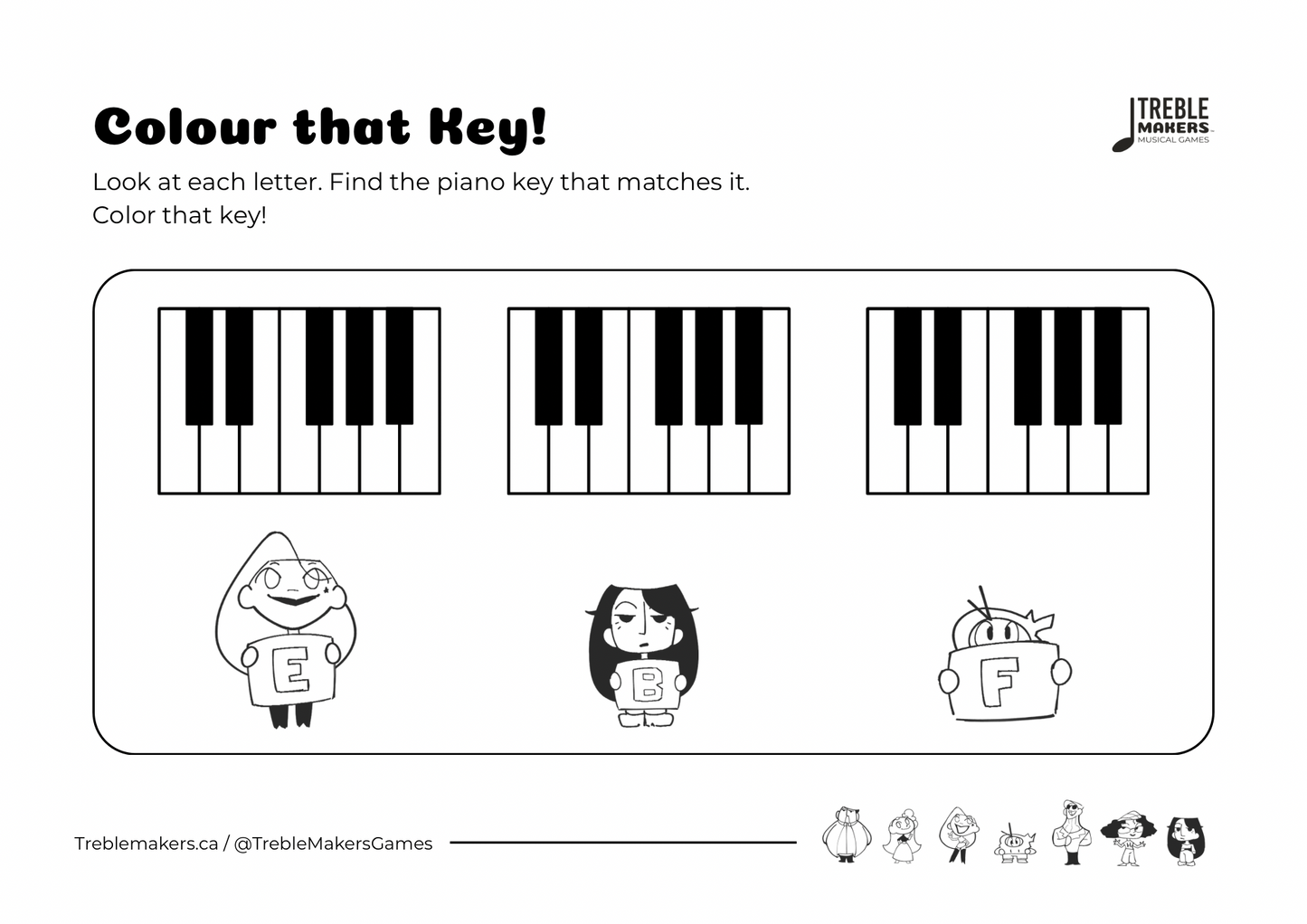 Colour That Key – Piano Note Recognition Activity Sheets - Set 5