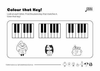 Colour That Key – Piano Note Recognition Activity Sheets - Set 5