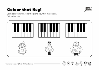 Colour That Key – Piano Note Recognition Activity Sheets - Set 7
