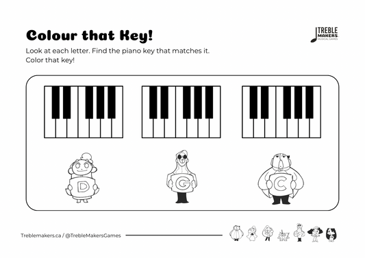 Colour That Key – Piano Note Recognition Activity Sheets - Set 7