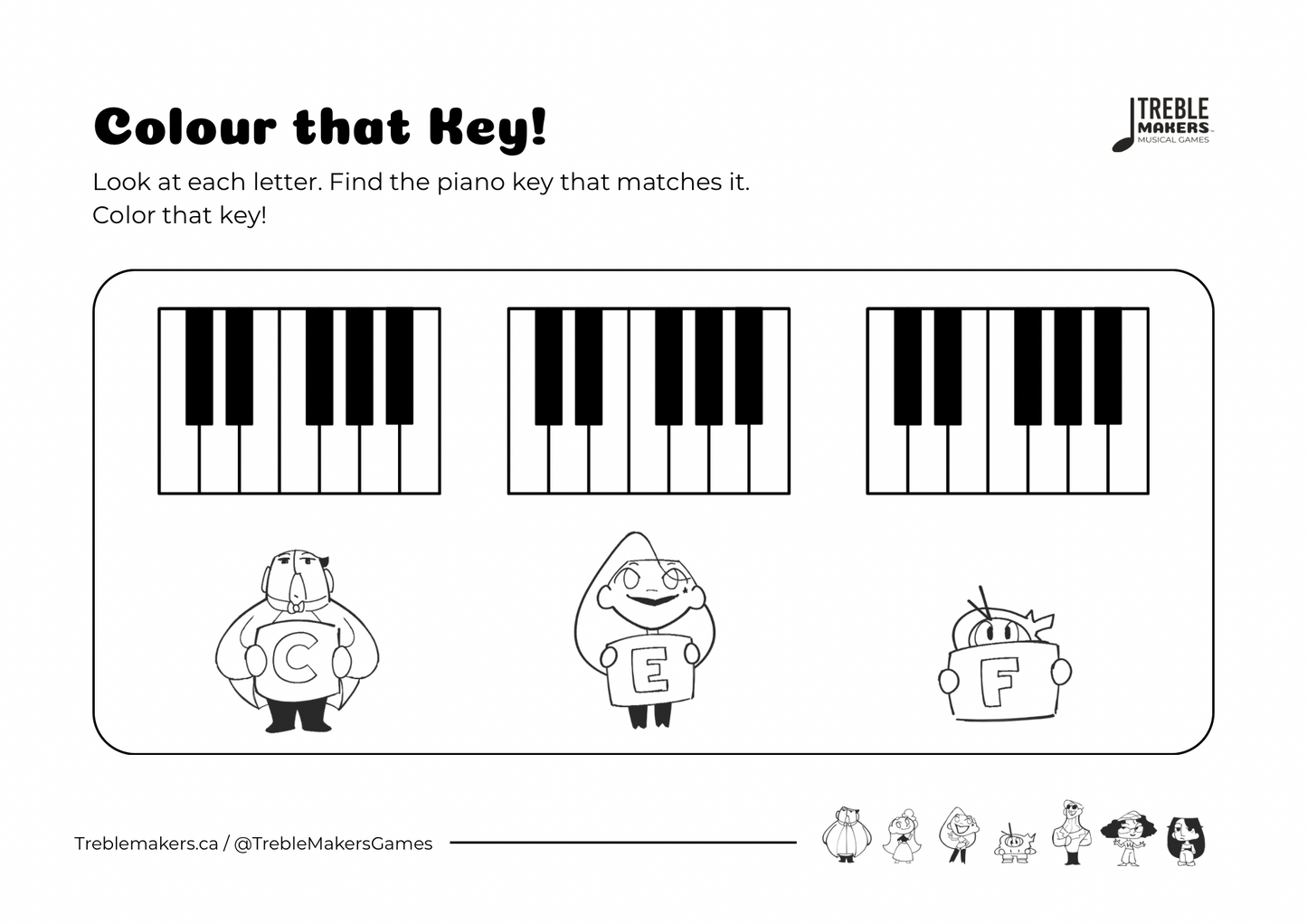 Colour That Key – Piano Note Recognition Activity Sheets - Set 7