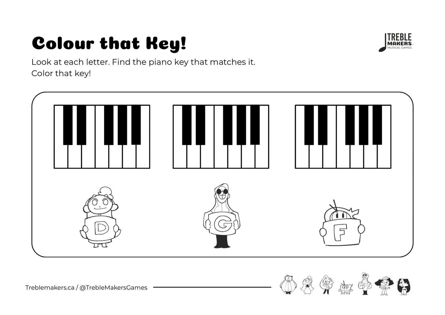 Colour That Key – Piano Note Recognition Activity Sheets - Set 7