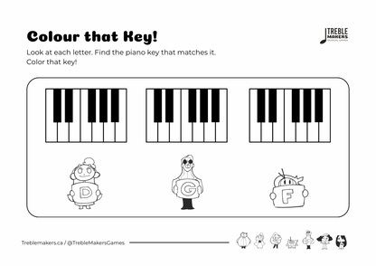 Colour That Key – Piano Note Recognition Activity Sheets - Set 7