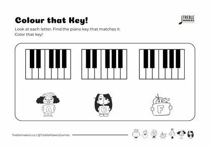 Colour That Key – Piano Note Recognition Activity Sheets - Set 7