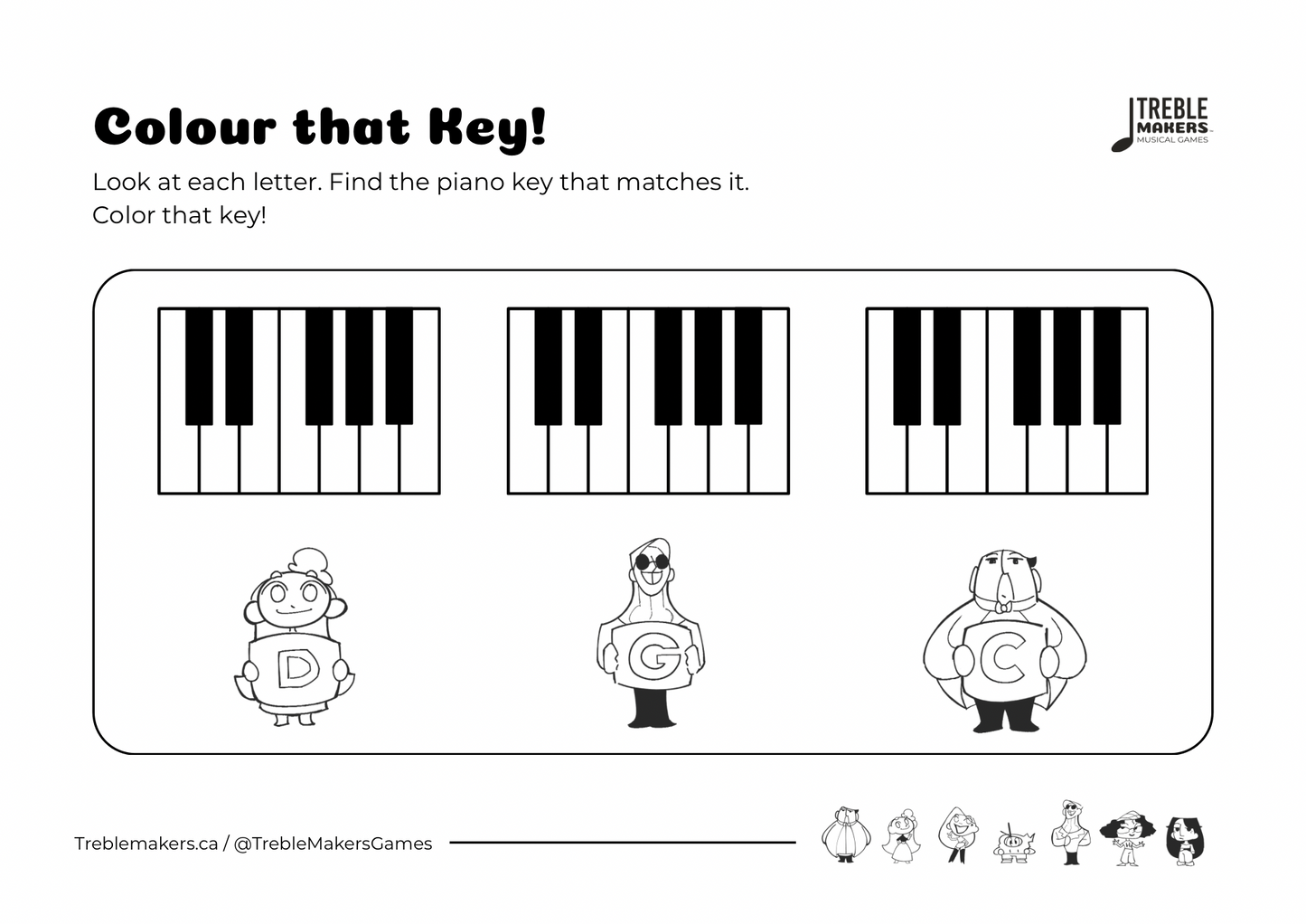 Colour That Key – Piano Note Recognition Activity Sheets - Set 1