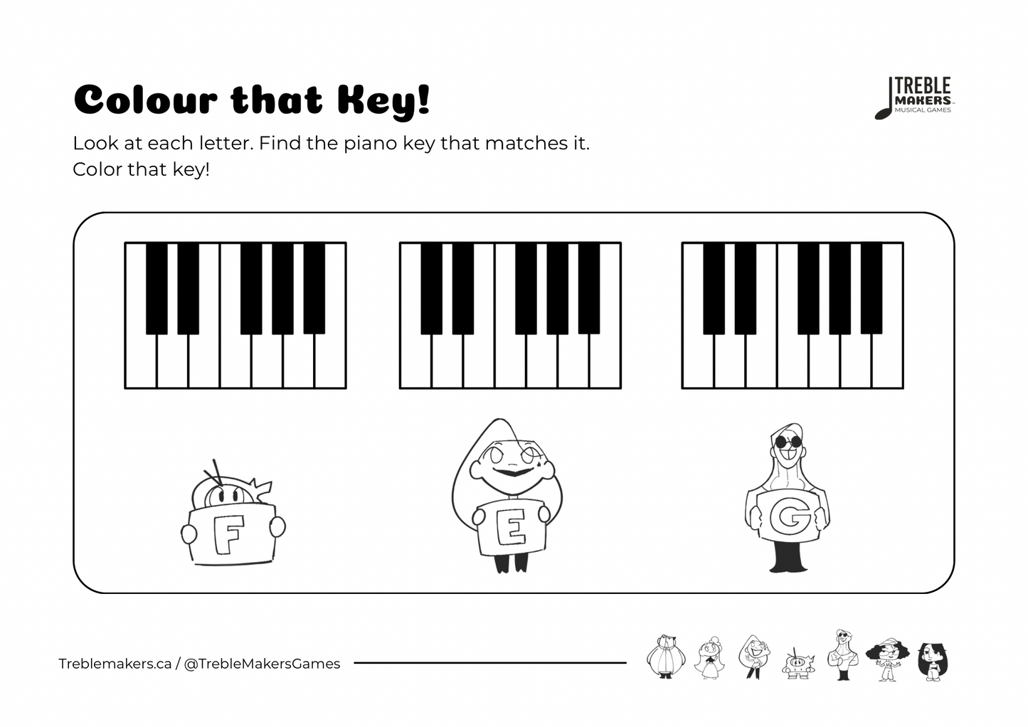Colour That Key – Piano Note Recognition Activity Sheets - Set 1