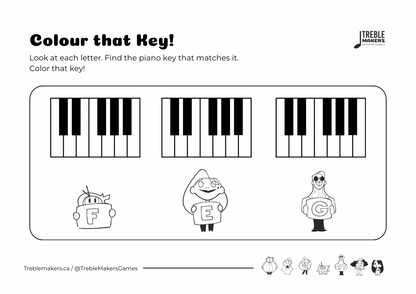 Colour That Key – Piano Note Recognition Activity Sheets - Set 1