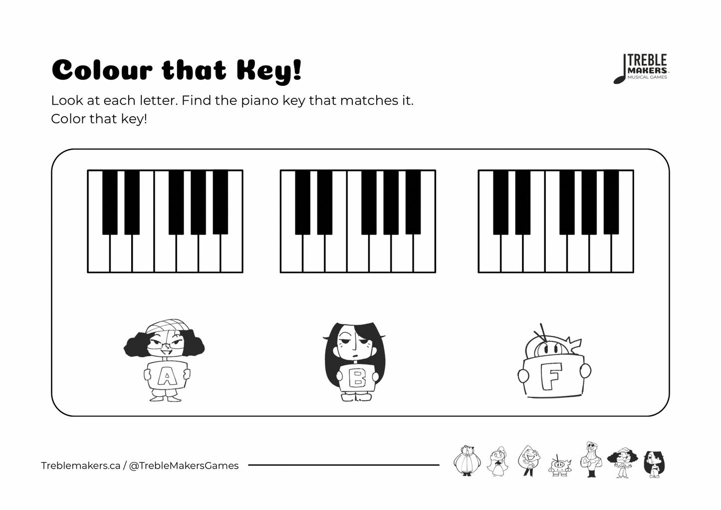 Colour That Key – Piano Note Recognition Activity Sheets - Set 1