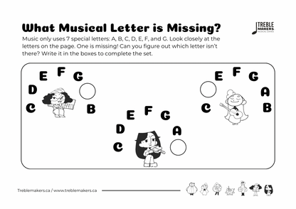 Missing Letter - Musical Alphabet Fill-in-the-Blank Activity Sheets - Set 1