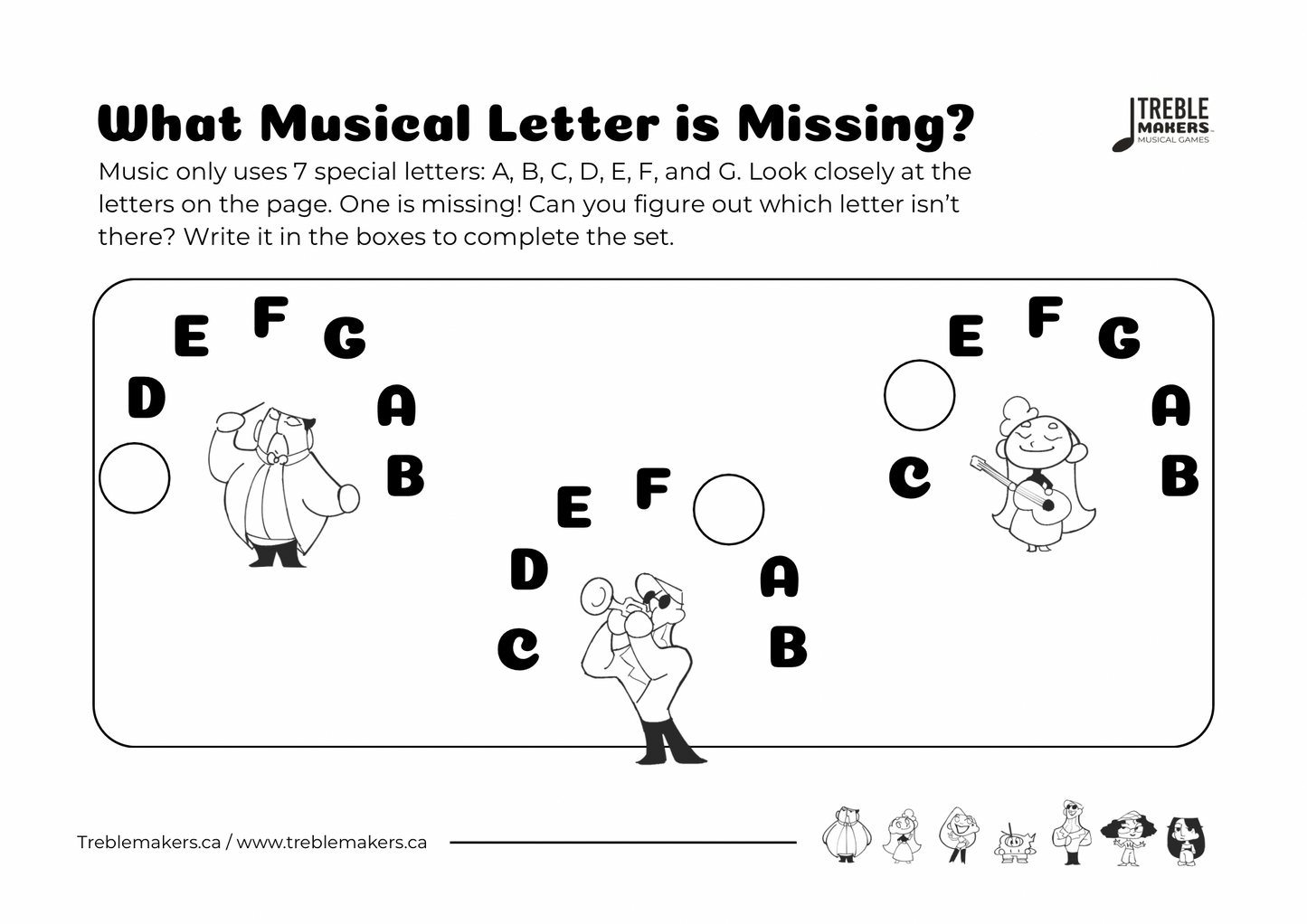 Missing Letter - Musical Alphabet Fill-in-the-Blank Activity Sheets - Set 2