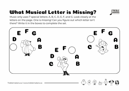 Missing Letter - Musical Alphabet Fill-in-the-Blank Activity Sheets - Set 2
