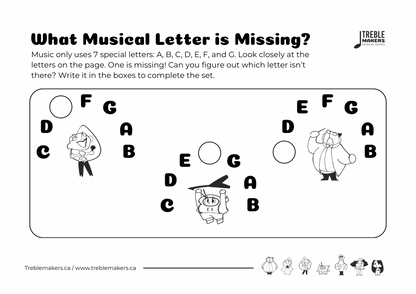Missing Letter - Musical Alphabet Fill-in-the-Blank Activity Sheets - Set 2