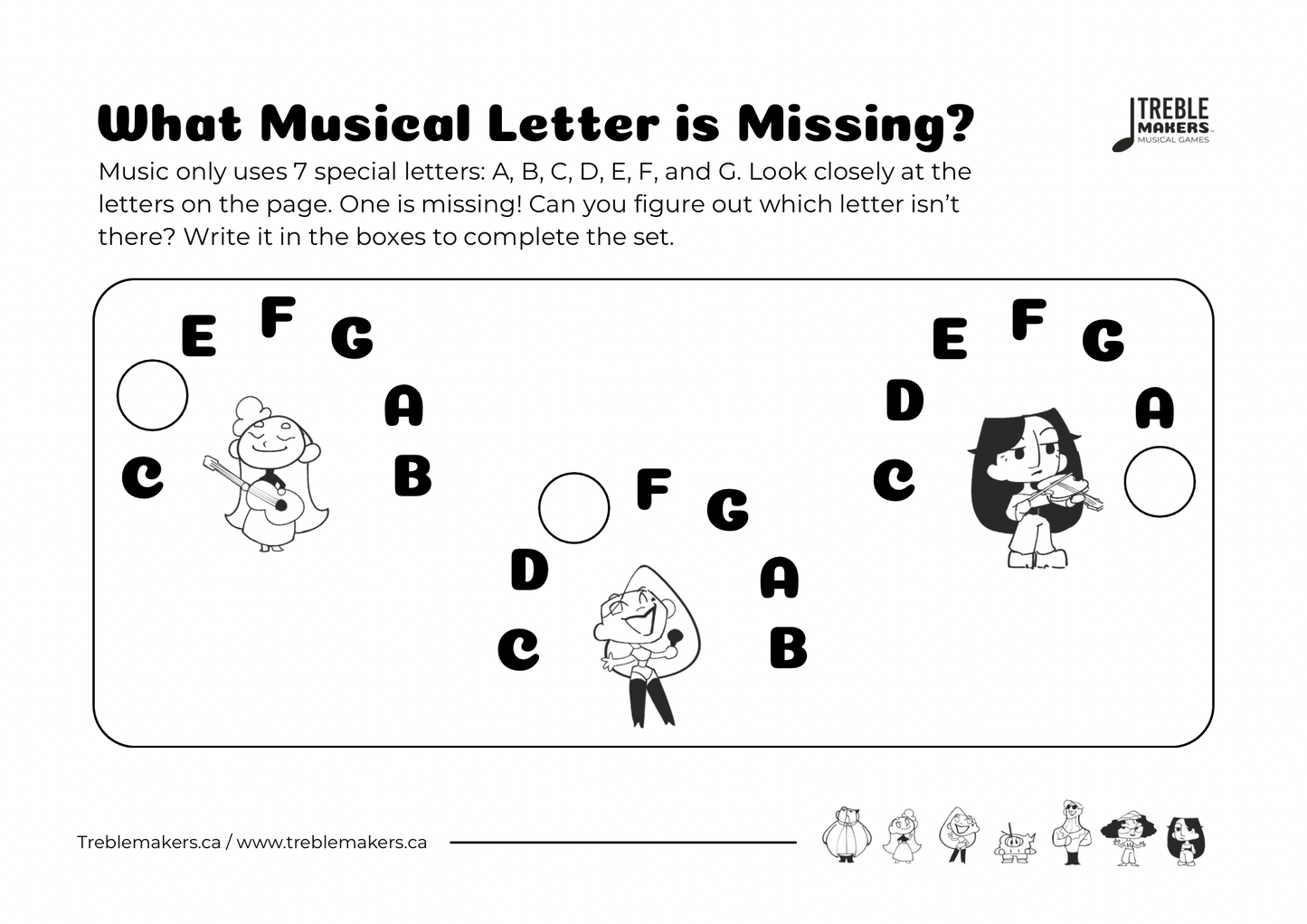 Missing Letter - Musical Alphabet Fill-in-the-Blank Activity Sheets - Set 2