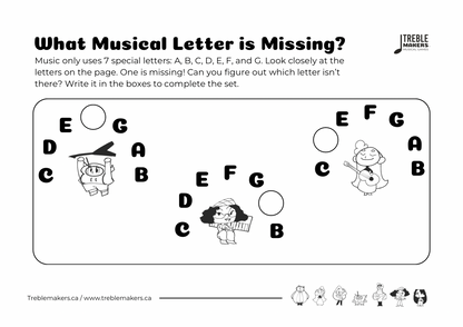 Missing Letter - Musical Alphabet Fill-in-the-Blank Activity Sheets - Set 2