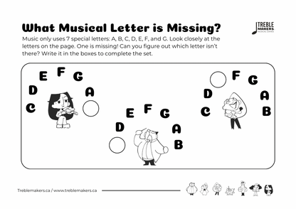 Missing Letter - Musical Alphabet Fill-in-the-Blank Activity Sheets - Set 4