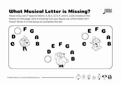 Missing Letter - Musical Alphabet Fill-in-the-Blank Activity Sheets - Set 4