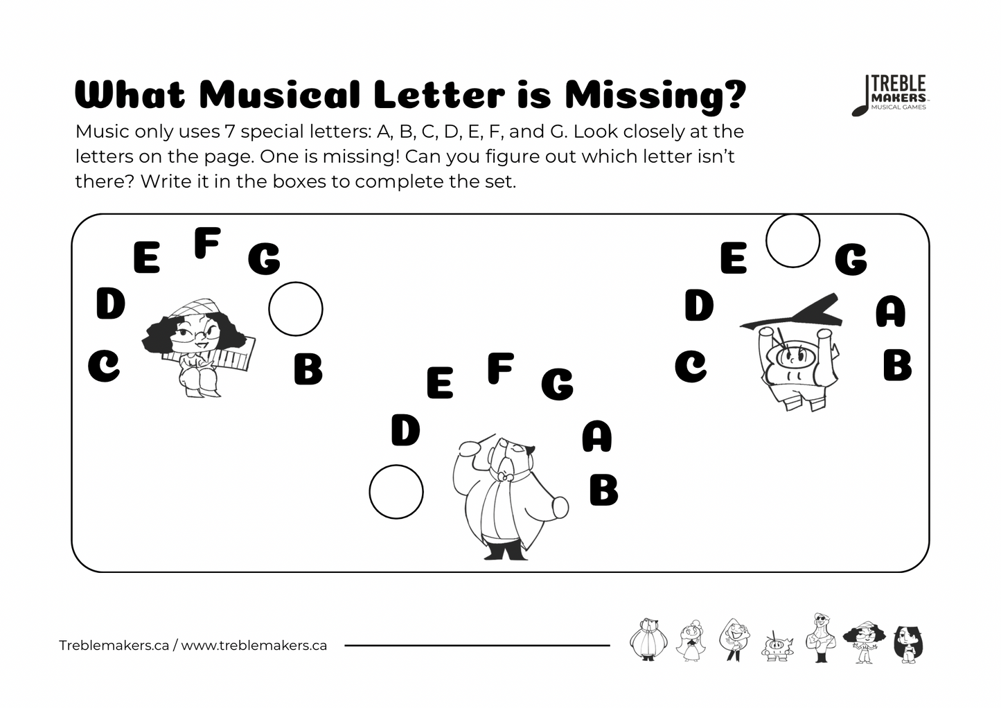 Missing Letter - Musical Alphabet Fill-in-the-Blank Activity Sheets - Set 4