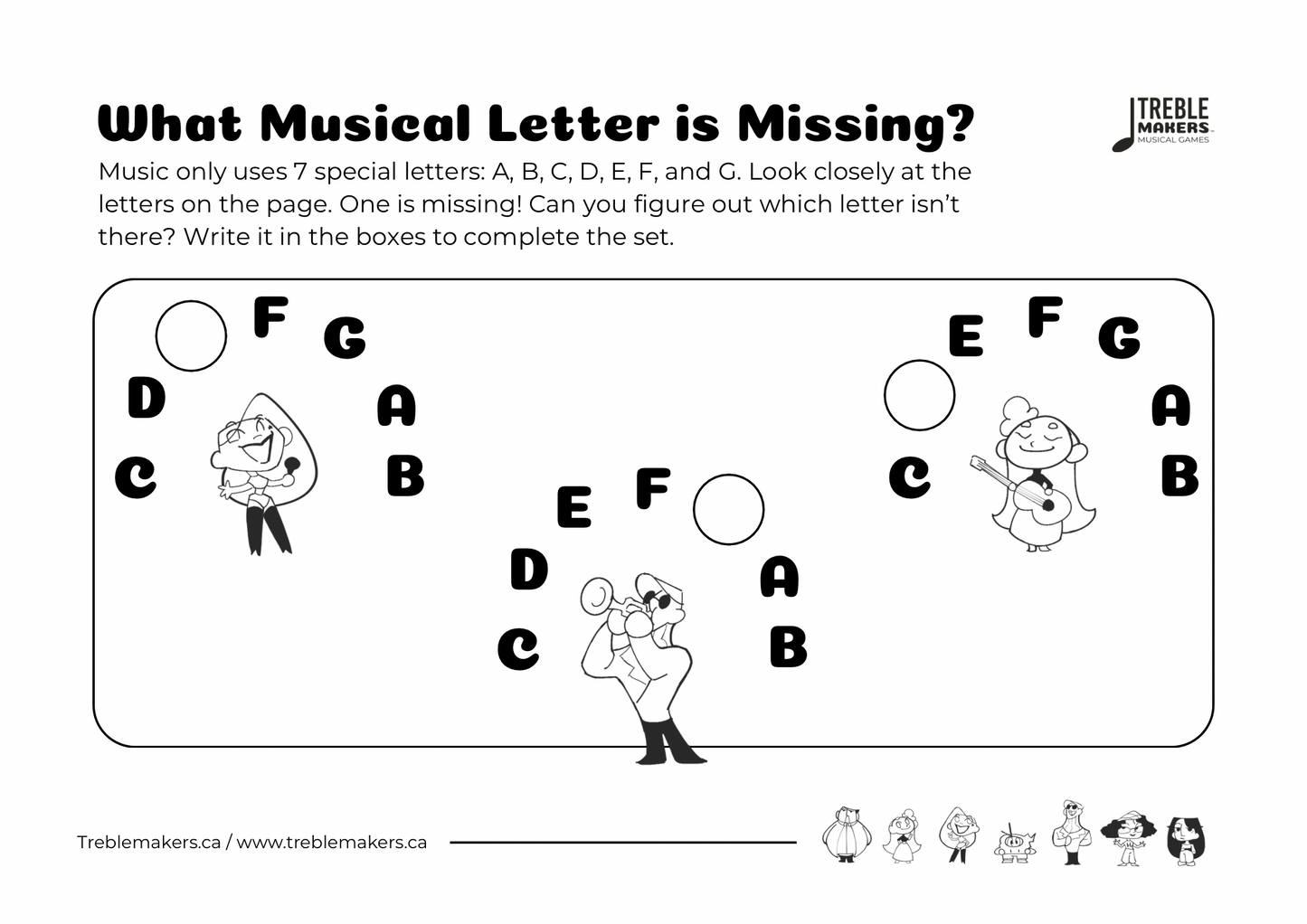 Missing Letter - Musical Alphabet Fill-in-the-Blank Activity Sheets - Set 4