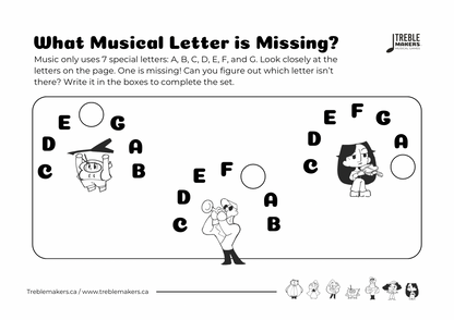 Missing Letter - Musical Alphabet Fill-in-the-Blank Activity Sheets - Set 5