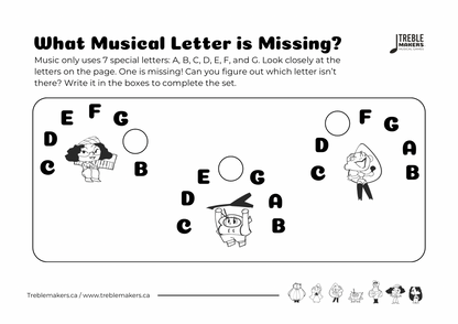 Missing Letter - Musical Alphabet Fill-in-the-Blank Activity Sheets - Set 5