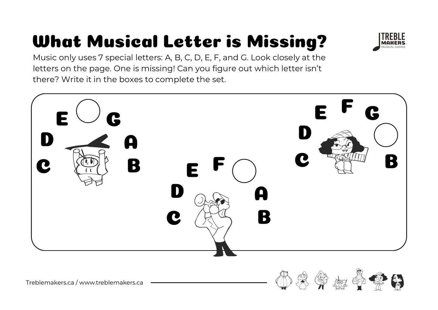 Missing Letter - Musical Alphabet Fill-in-the-Blank Activity Sheets - Set 5