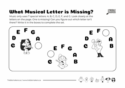 Missing Letter - Musical Alphabet Fill-in-the-Blank Activity Sheets - Set 6