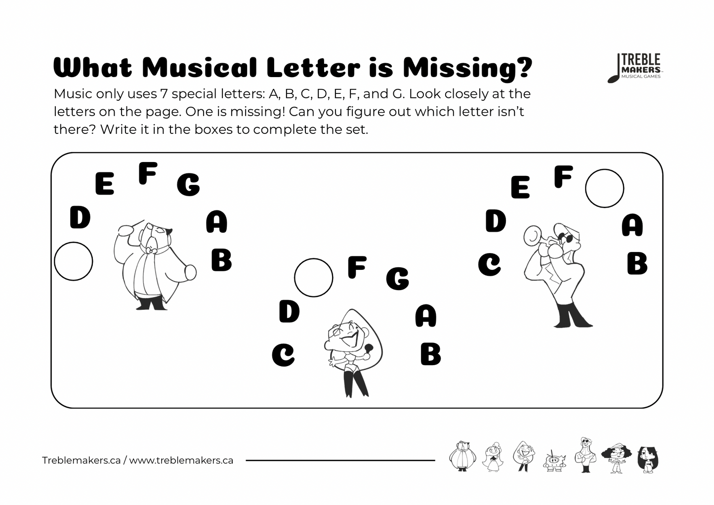 Missing Letter - Musical Alphabet Fill-in-the-Blank Activity Sheets - Set 6