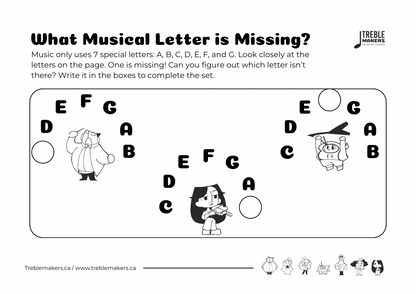 Missing Letter - Musical Alphabet Fill-in-the-Blank Activity Sheets - Set 6