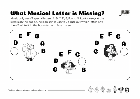 Missing Letter - Musical Alphabet Fill-in-the-Blank Activity Sheets - Set 7