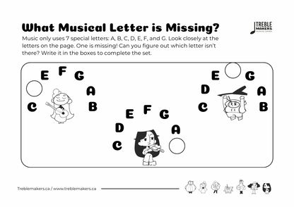 Missing Letter - Musical Alphabet Fill-in-the-Blank Activity Sheets - Set 7
