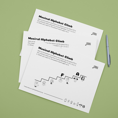 Music Alphabet Climb – Note Sequencing Activity Sheets - Set 5