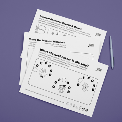 Missing Letter - Musical Alphabet Fill-in-the-Blank Activity Sheets - Set 3