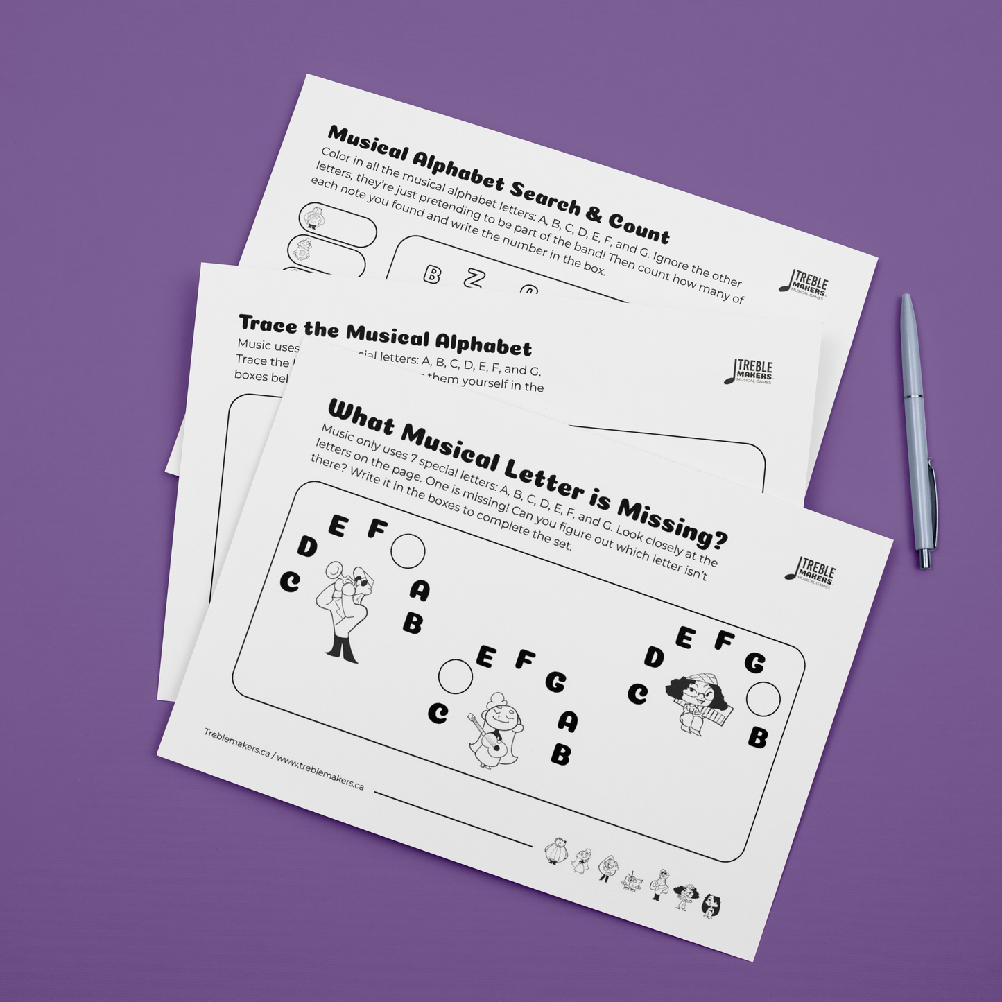 Missing Letter - Musical Alphabet Fill-in-the-Blank Activity Sheets - Set 2