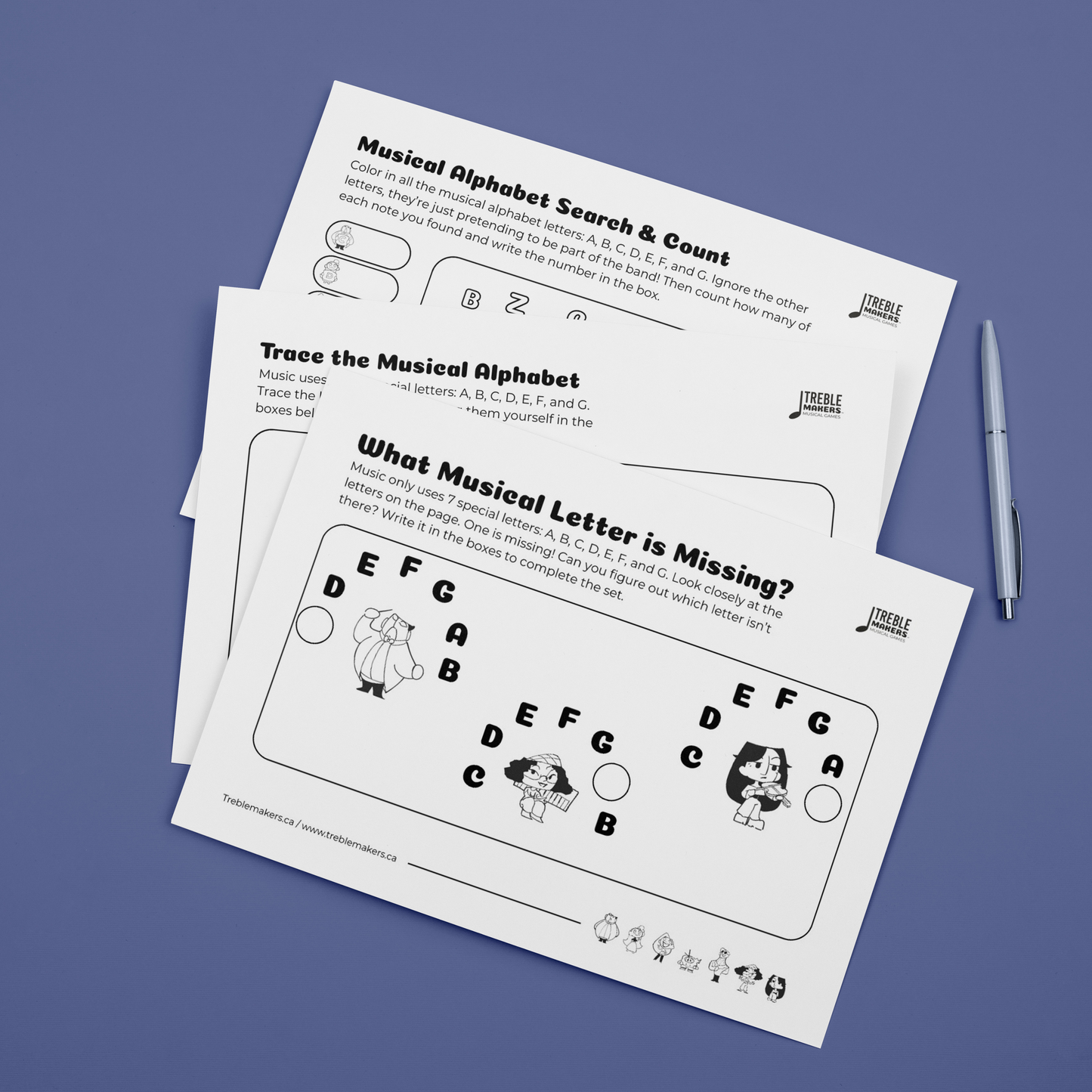 Missing Letter - Musical Alphabet Fill-in-the-Blank Activity Sheets - Set 7