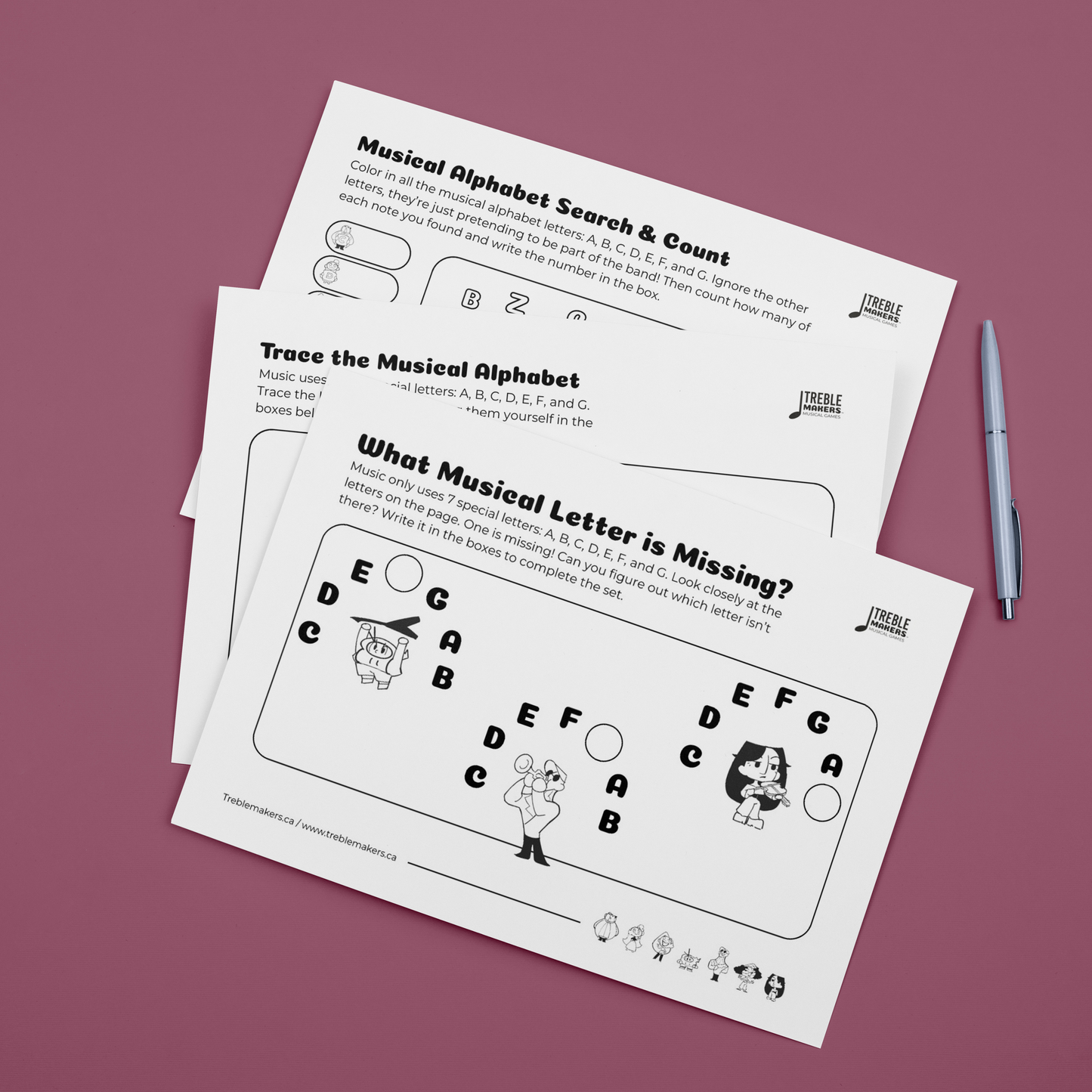 Missing Letter - Musical Alphabet Fill-in-the-Blank Activity Sheets - Set 5