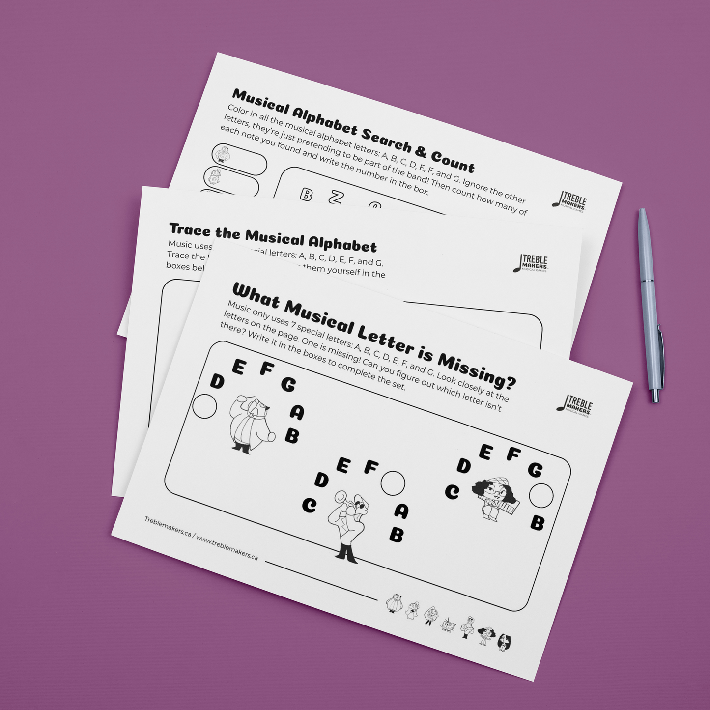 Missing Letter - Musical Alphabet Fill-in-the-Blank Activity Sheets - Set 6