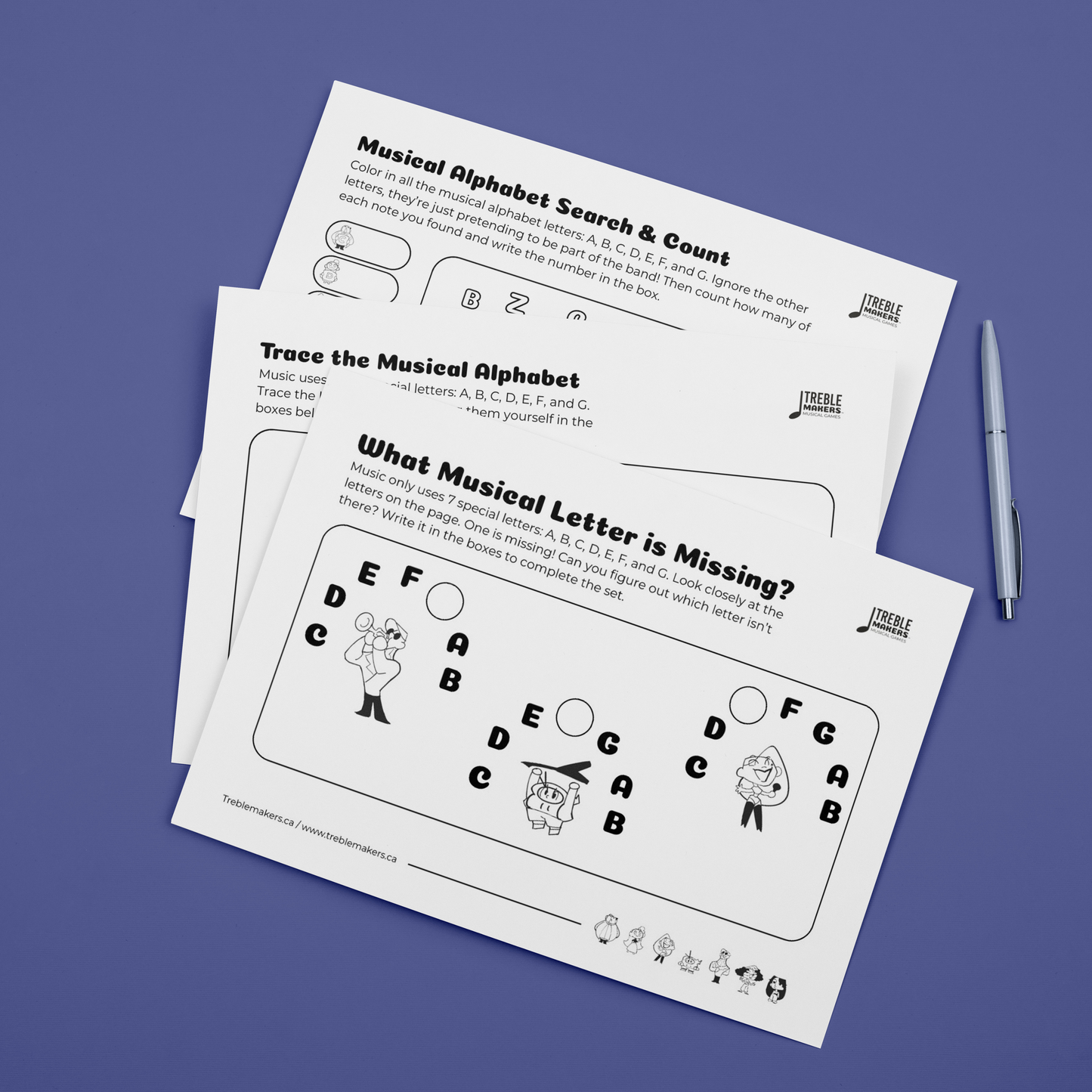 Missing Letter - Musical Alphabet Fill-in-the-Blank Activity Sheets - Set 1