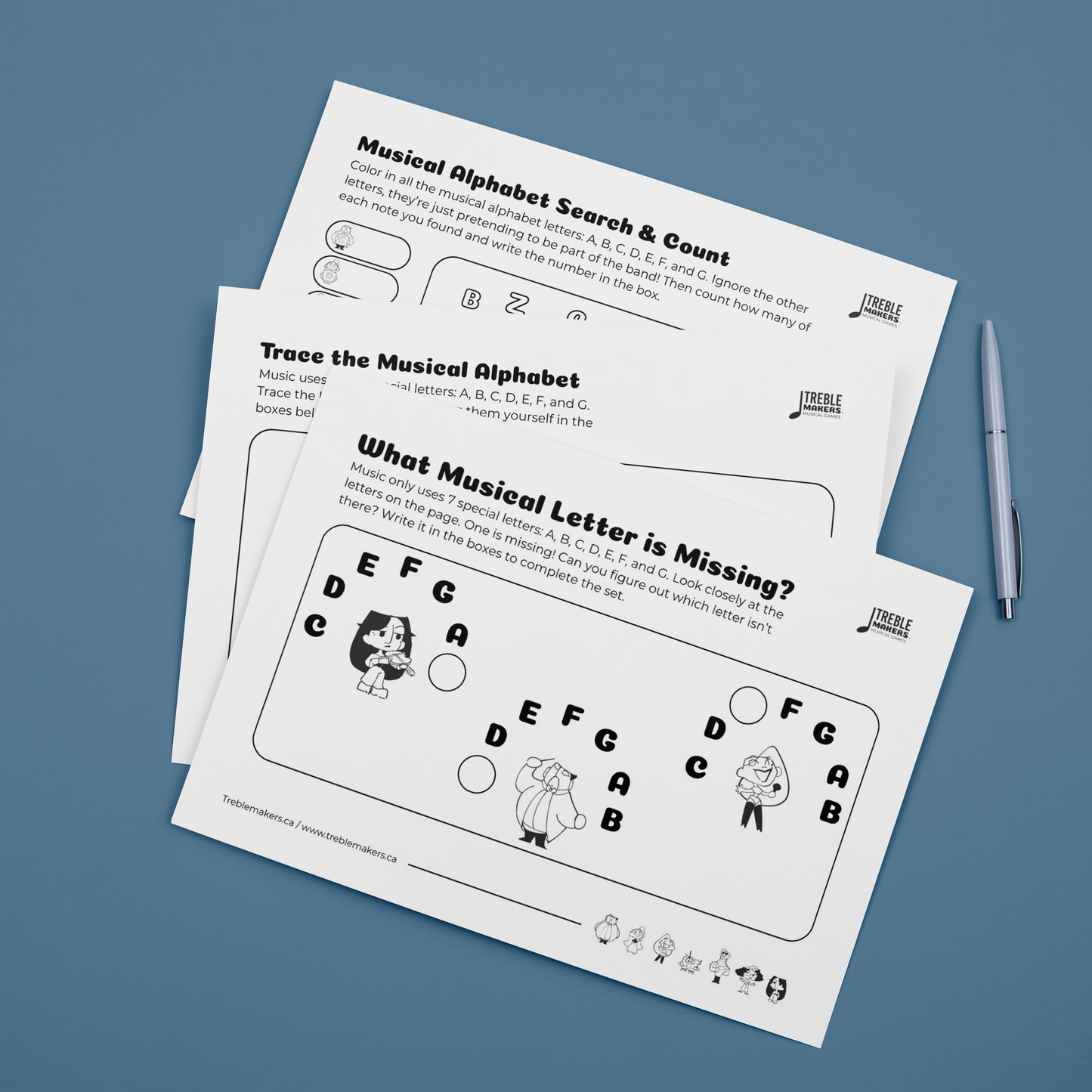 Missing Letter - Musical Alphabet Fill-in-the-Blank Activity Sheets - Set 4