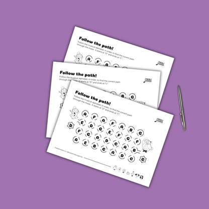 Follow the Path – Musical Alphabet Maze Activity Sheets - Set 1