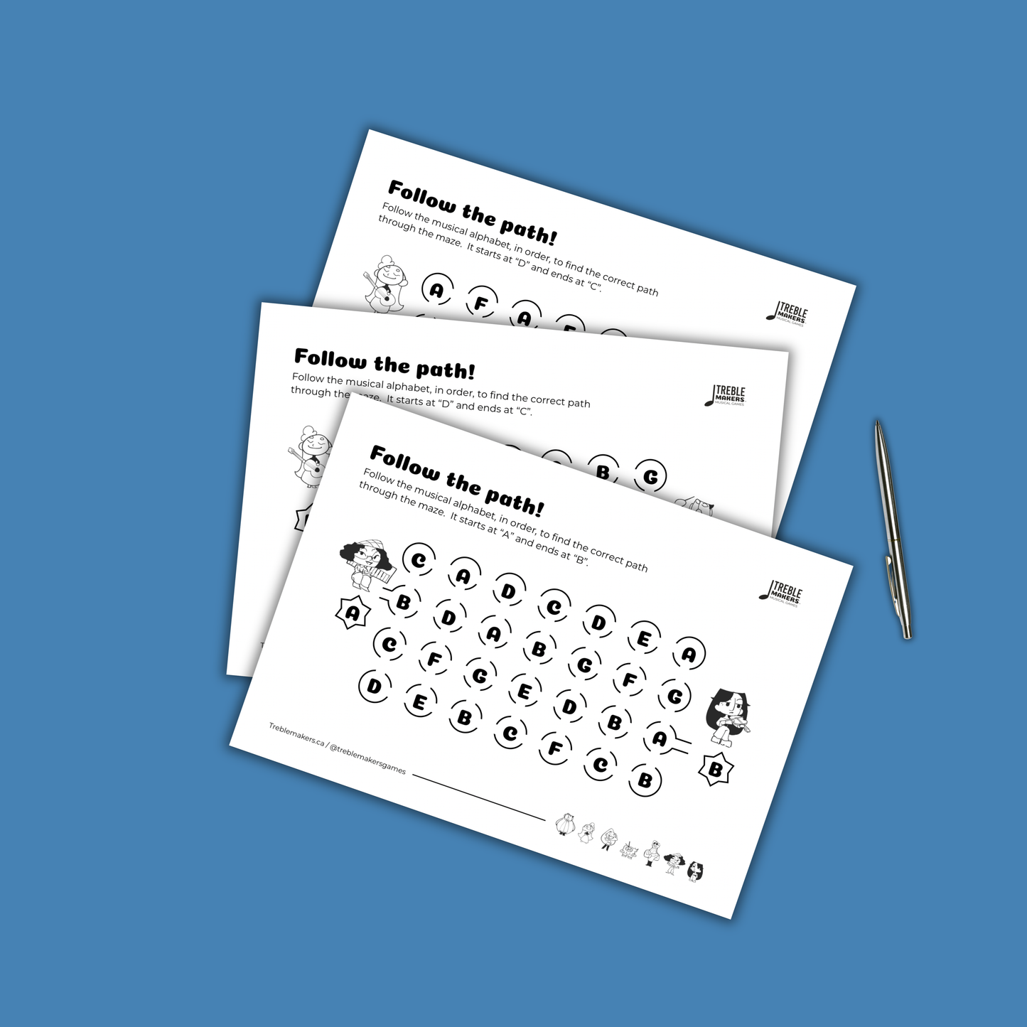 Follow the Path – Musical Alphabet Maze Activity Sheets - Set 4