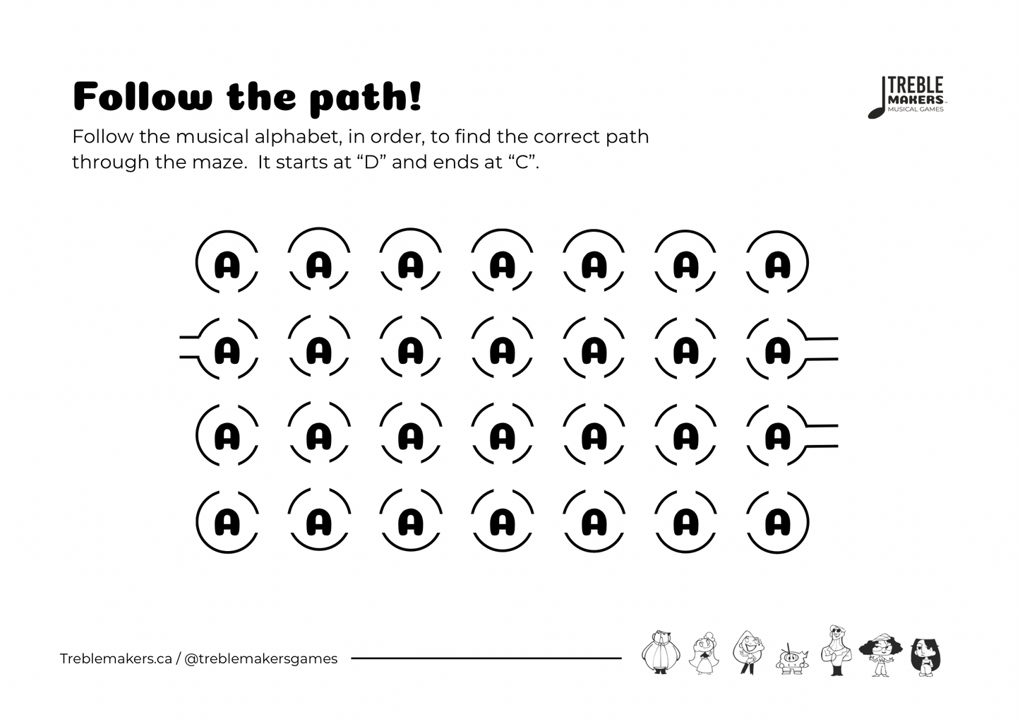 Follow the Path – Musical Alphabet Maze Activity Sheets - Set 1