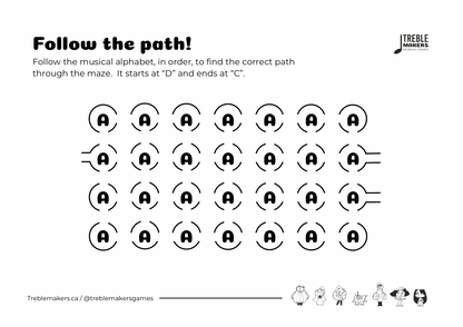 Follow the Path – Musical Alphabet Maze Activity Sheets - Set 1