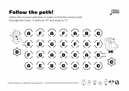 Follow the Path – Musical Alphabet Maze Activity Sheets - Set 1