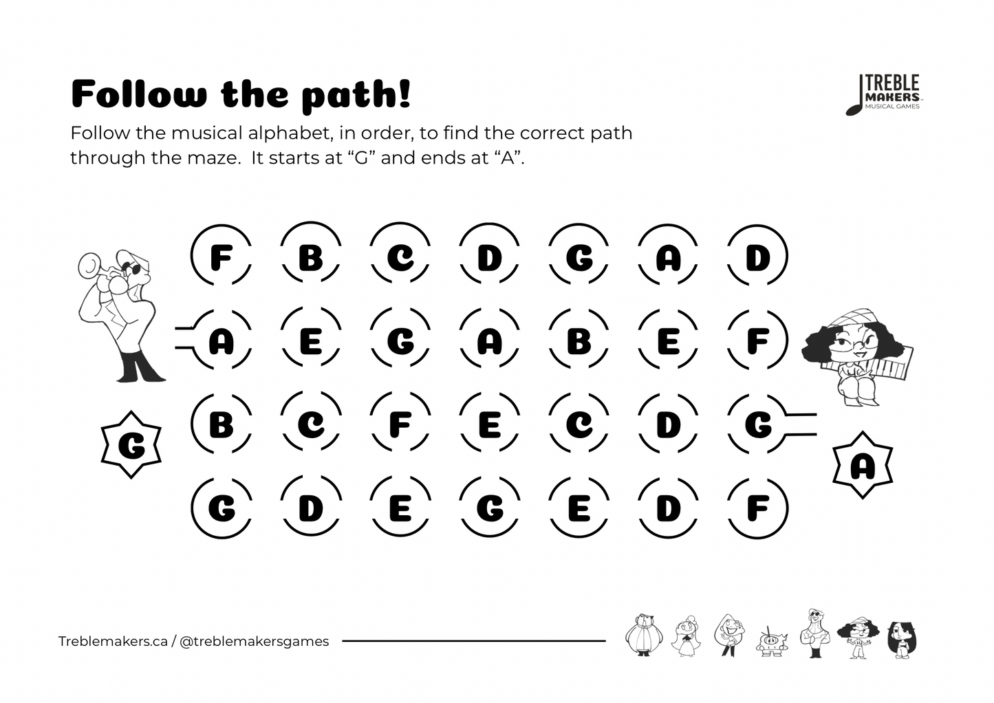 Follow the Path – Musical Alphabet Maze Activity Sheets - Set 1
