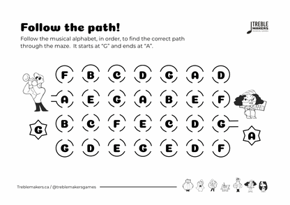 Follow the Path – Musical Alphabet Maze Activity Sheets - Set 1