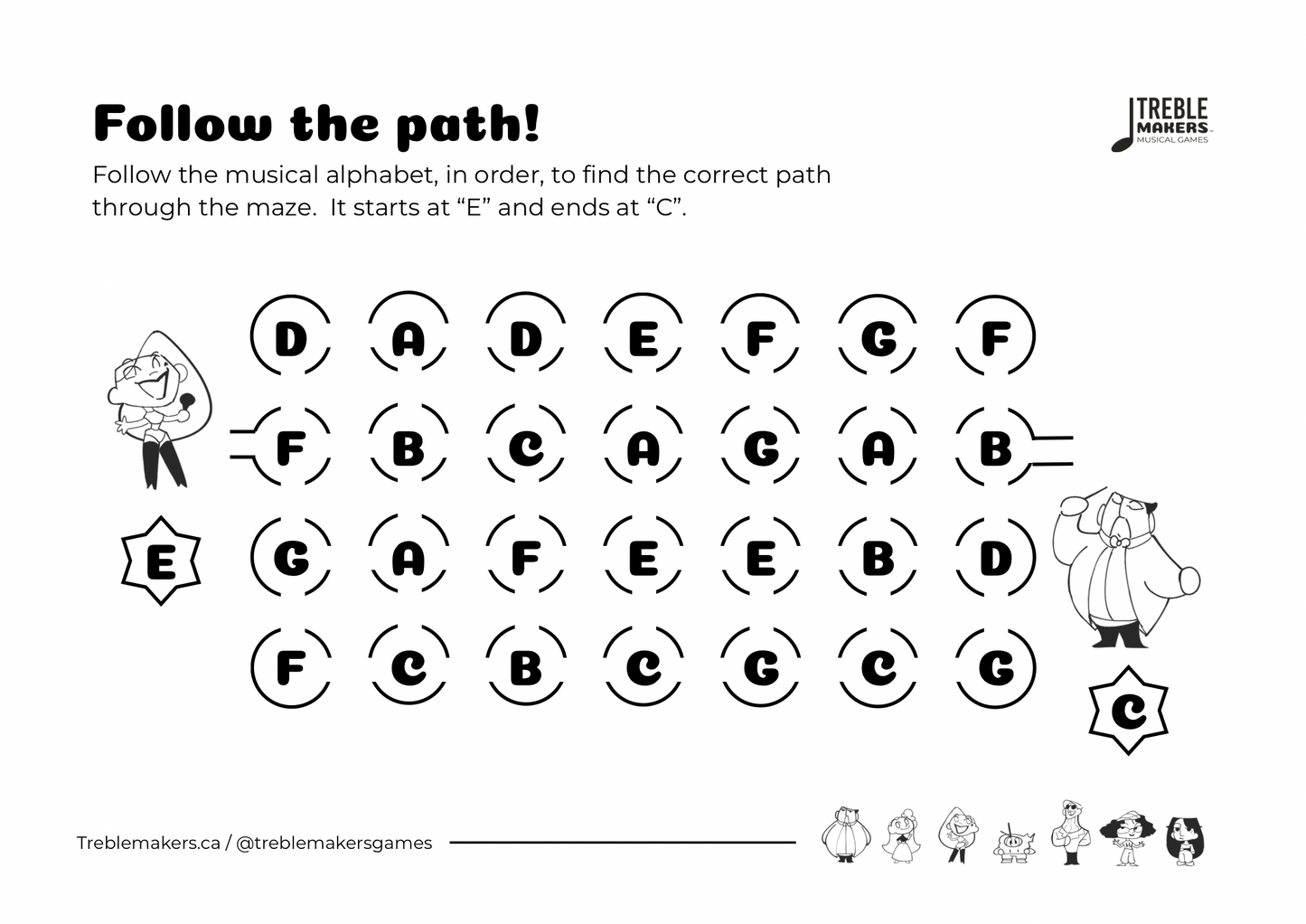 Follow the Path – Musical Alphabet Maze Activity Sheets - Set 1