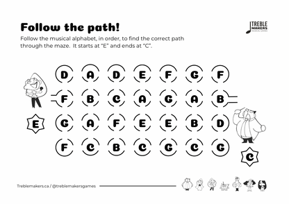 Follow the Path – Musical Alphabet Maze Activity Sheets - Set 1