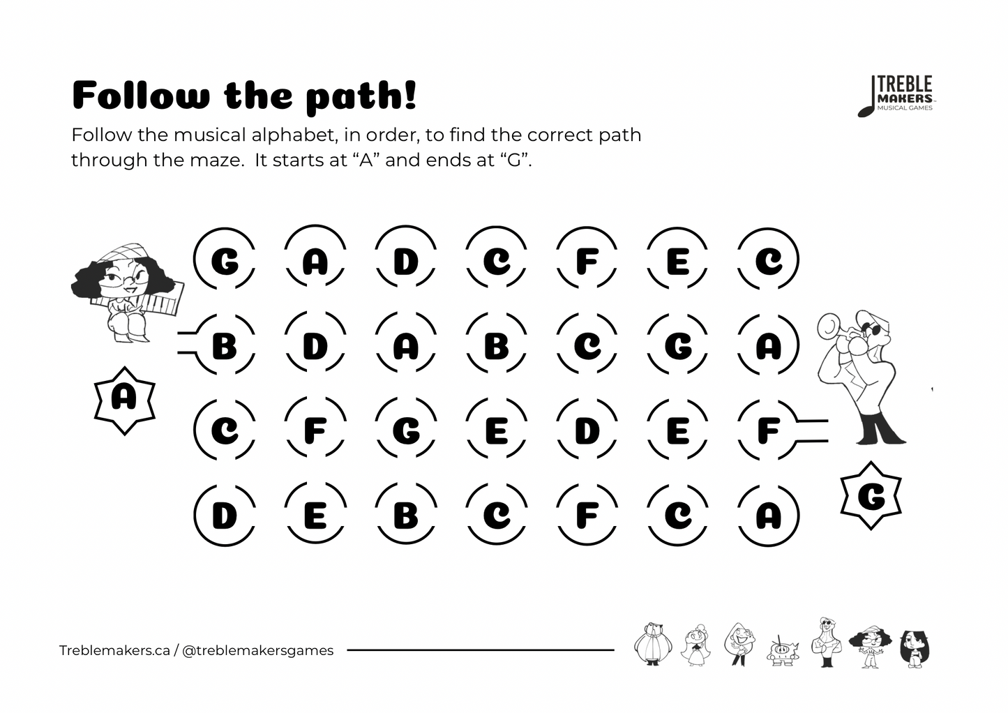 Follow the Path – Musical Alphabet Maze Activity Sheets - Set 1