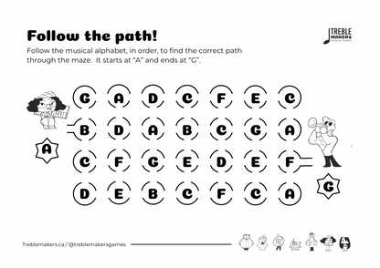 Follow the Path – Musical Alphabet Maze Activity Sheets - Set 1