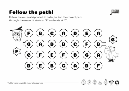 Follow the Path – Musical Alphabet Maze Activity Sheets - Set 1